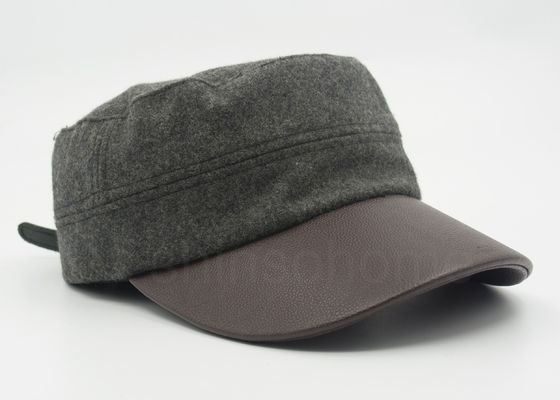 남녀 공통 가죽/모직 군 모자는 브라운 가죽 빌을 58 CM 구부렸습니다